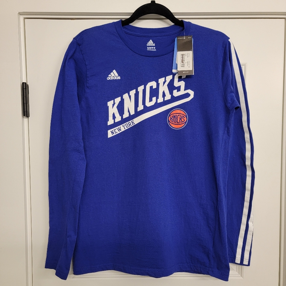 NBA ADIDAS New York Knicks Basketball Longsleeve Teen Youth XL Blue Graphic